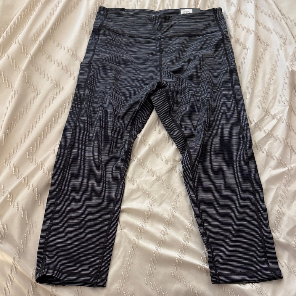 Striped Black and Gray Capri Leggings